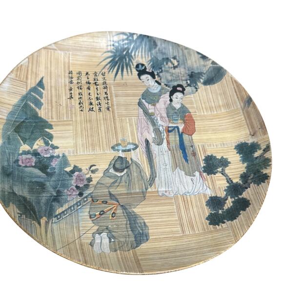 2 Bamboo Chinese Plate Made In Taiwan 6.25” and Woven Pattern Plates Set - Picture 2 of 6